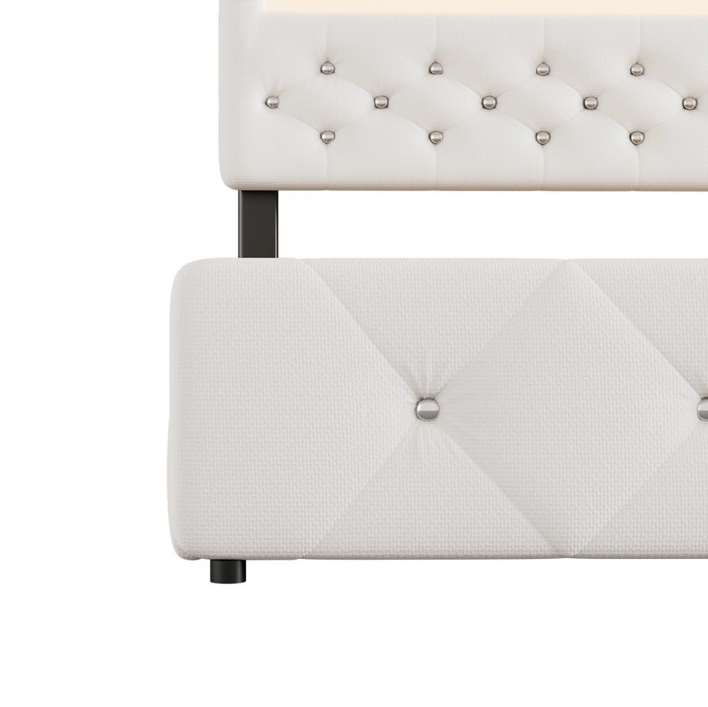 Letto matrimoniale imbottito 140x200 con letto estraibile e 2 cassetti