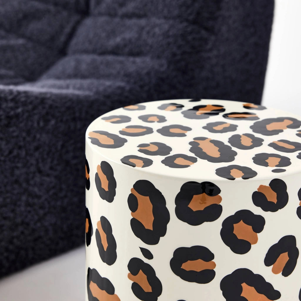 Tavolino da divano in acciaio smaltato, motivo leopardo, 46cm,