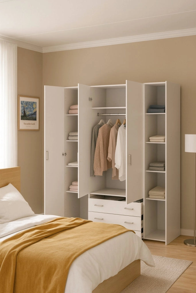 Armadio Camera da Letto Amoruccio, Guardaroba Grande Appendiabiti, 49.5x200.4h cm Bianco