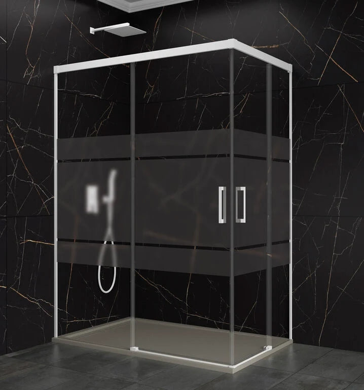 Box doccia angolare BASIC apertura al vertice 100x80 cm (95-100/75-80) bianco opaco vetro satinato