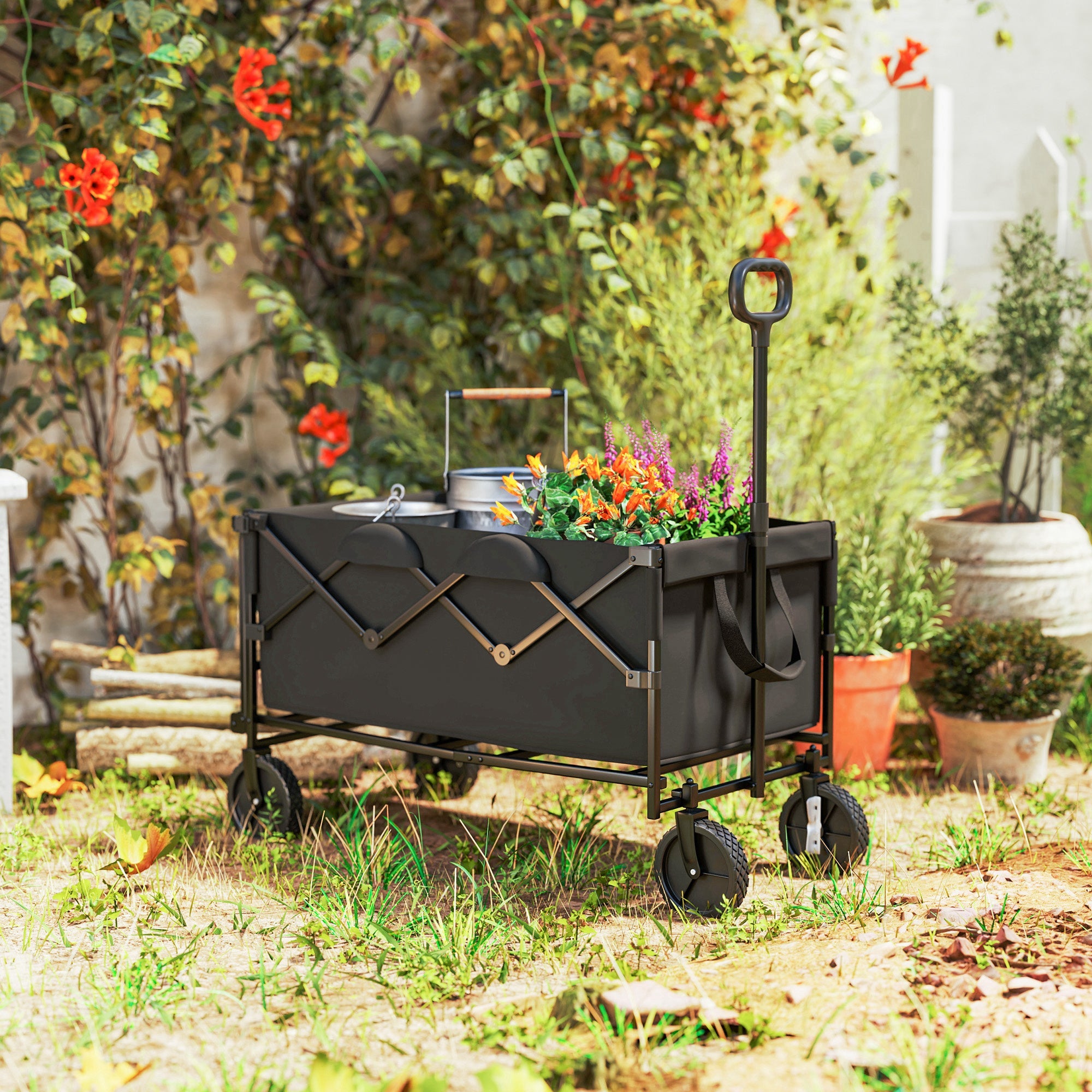 Carrello da Giardino 160L 95x55x102 cm Capacità 100 kg Pieghevole Nero