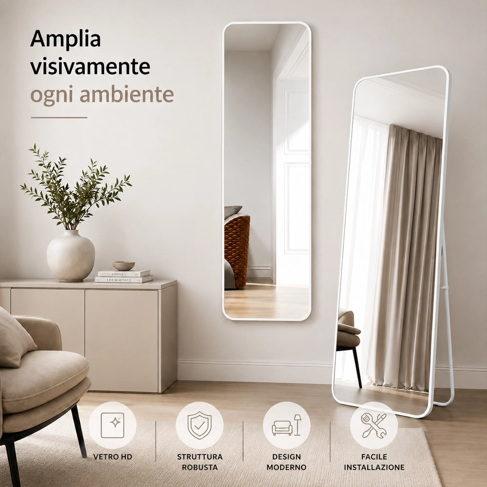 Specchio da Terra e da Muro Rettangolare Bianco Decorazione Interni 155x45 cm