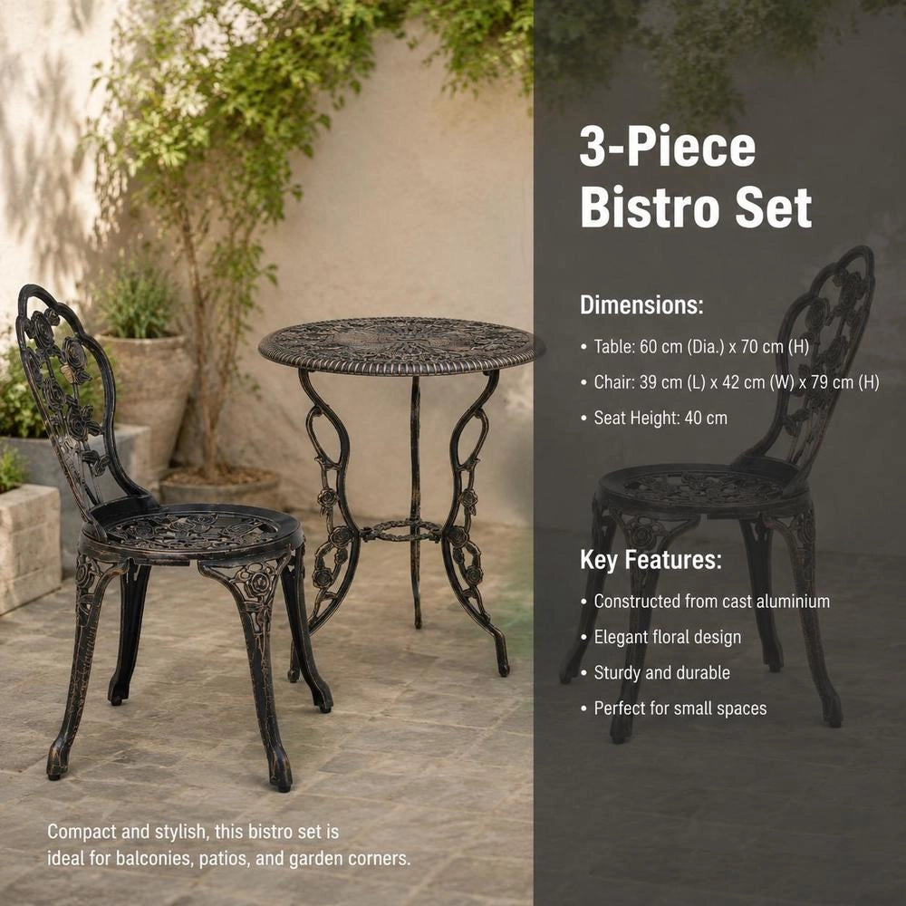 3-piece Bistro Set, Cast Aluminum