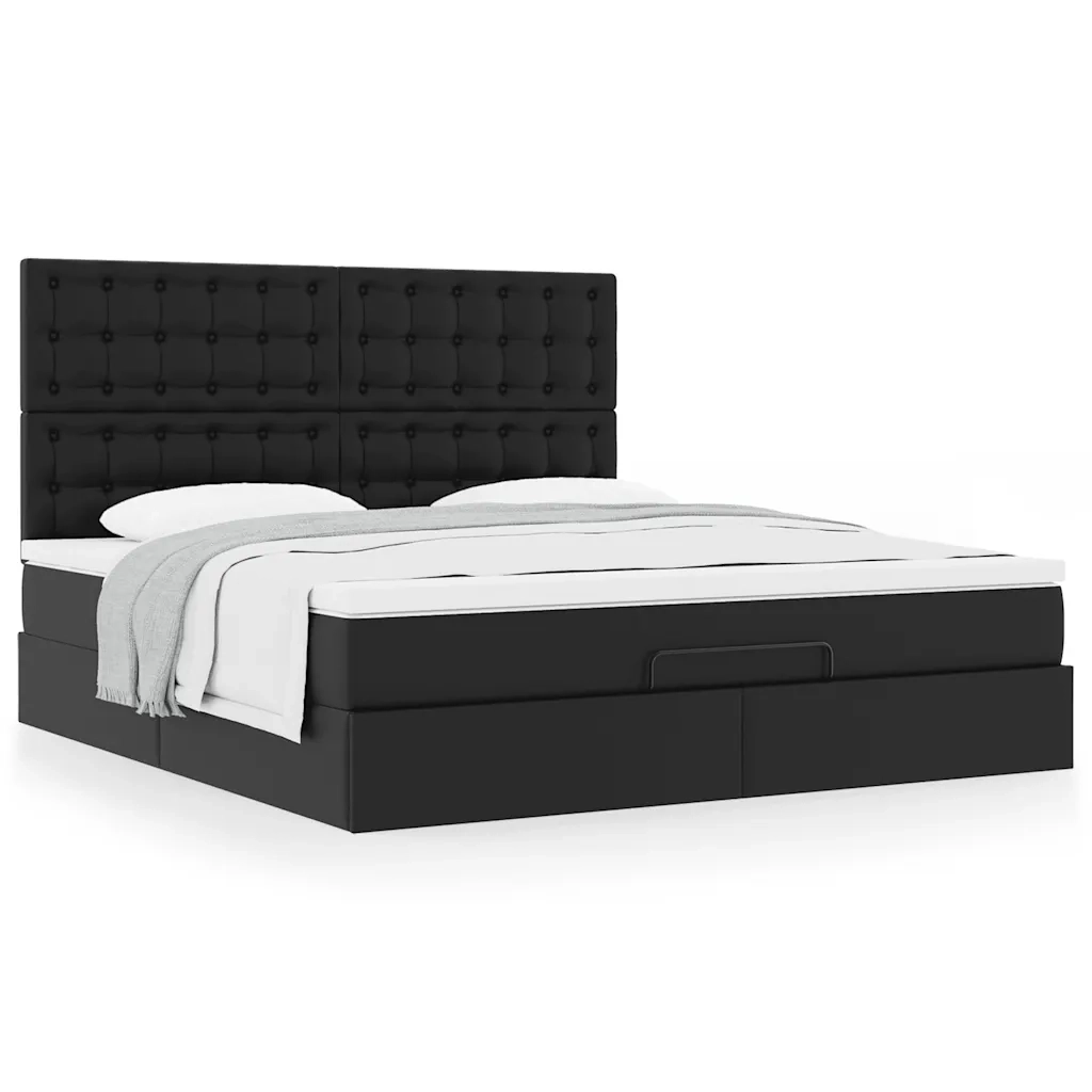 Struttura Letto Pouf con Materasso Nero 160x200 cm Similpelle 3313011