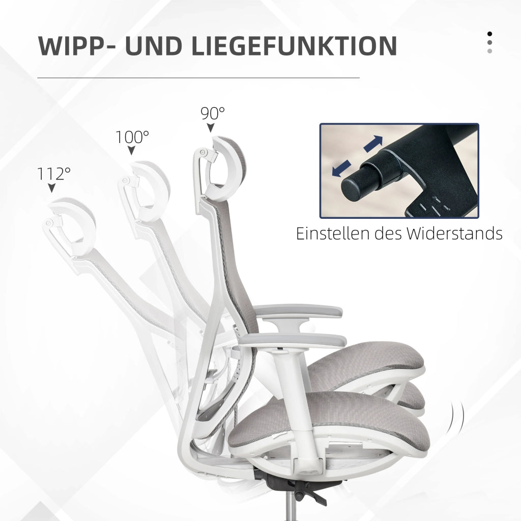 Sedia da ufficio ergonomica con poggiatesta e schienale reclinabile a 3 posizioni in schiuma grigia 67 × 65 × 120-128 cm