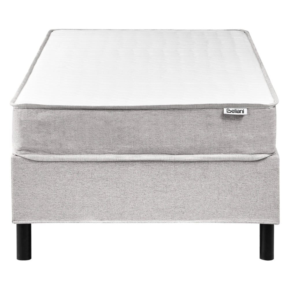 Letto singolo con rete in tessuto 90 x 200 cm con materasso a molle insacchettate senza testiera camera da letto grigio chiaro
