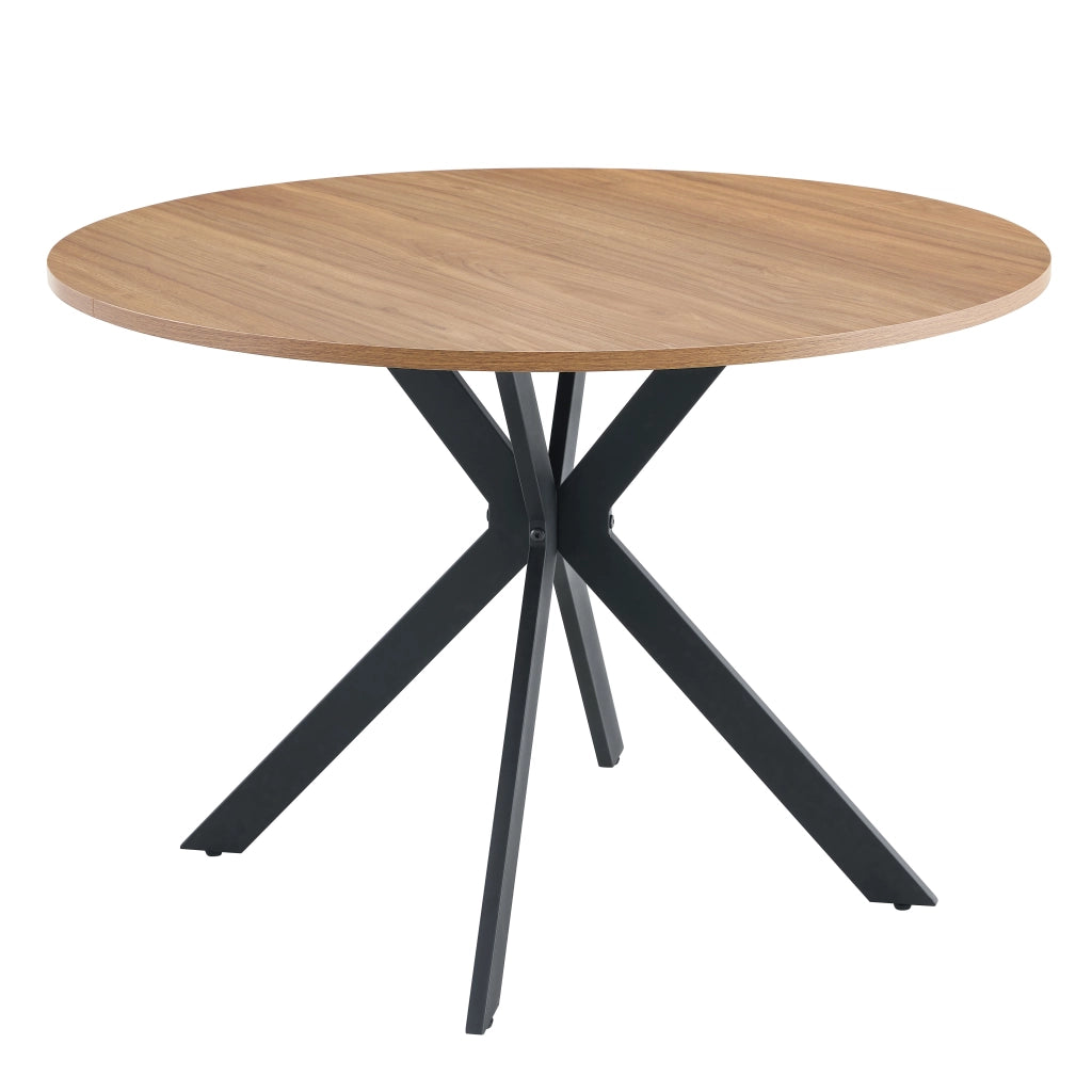 Tavolo da Pranzo Rotondo ¨C Xylo ¨C Noce MDF, Gambe Nere a X, 110 cm