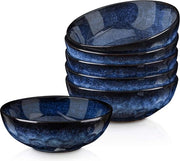 Piatti Ramen Vintage Look Ciotola per Dessert e Cereali - 940 ml Capacità - Blu Celeste - 6 Pezzi - Ceramica