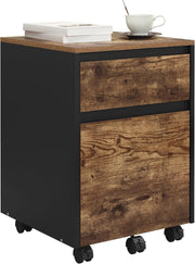 Cassettiera Scrivania con 2 Cassetti, Schedario con Rotelle, Schedario da Ufficio A4, in Legno PB, Effetto Legno Vintage, 40x40x56cm, ASK11hov