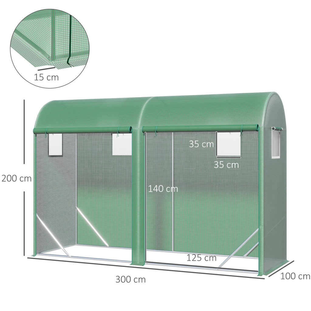 EasyComfort Serra Tunnel da Giardino per Piante e Orto, Serra da Balcone con 2 Porte Avvolgibili e 4 Finestre, Copertura in PE Struttura in Acciaio, 3x1x2m
