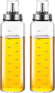Dispensatore di olio, beccuccio in acciaio inossidabile e flacone in vetro con distribuzione precisa. Adatto per cucinare, grigliare, BPA-free, stoffa e impermeabile. Dispensatore di aceto e olio (2 x 500 ml)
