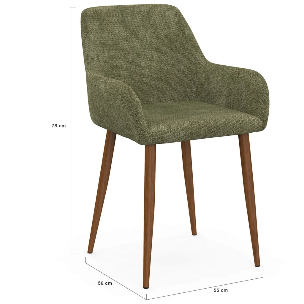 IDMarket - Set di 4 sedie RORY in tessuto chenille verde con gambe in noce per sala da pranzo