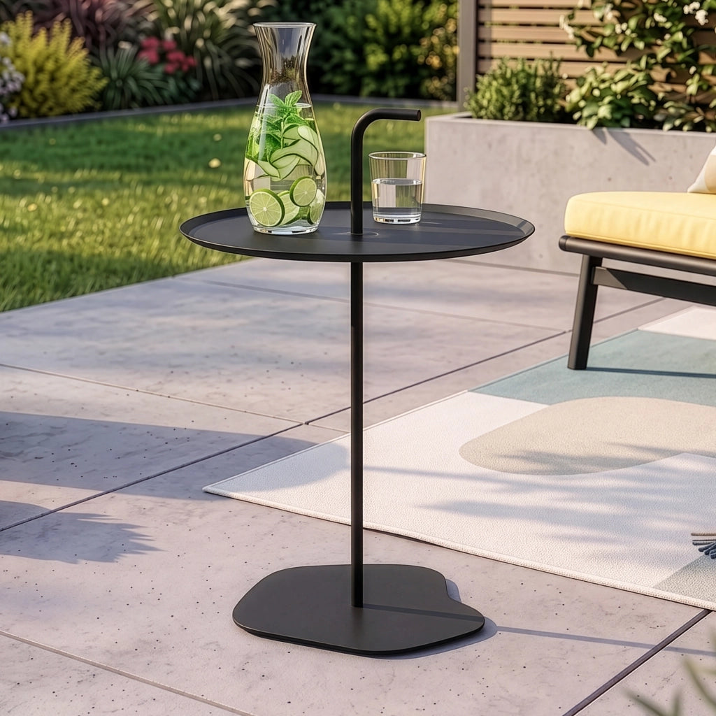 Tavolino Rotondo da Giardino Calimera con Manico - Nero casa.pro
