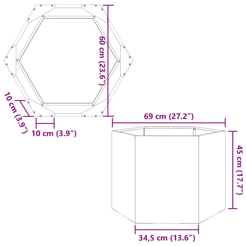 vidaXL Fioriera da Giardino Bianca Esagono 69x60x45 cm in Acciaio