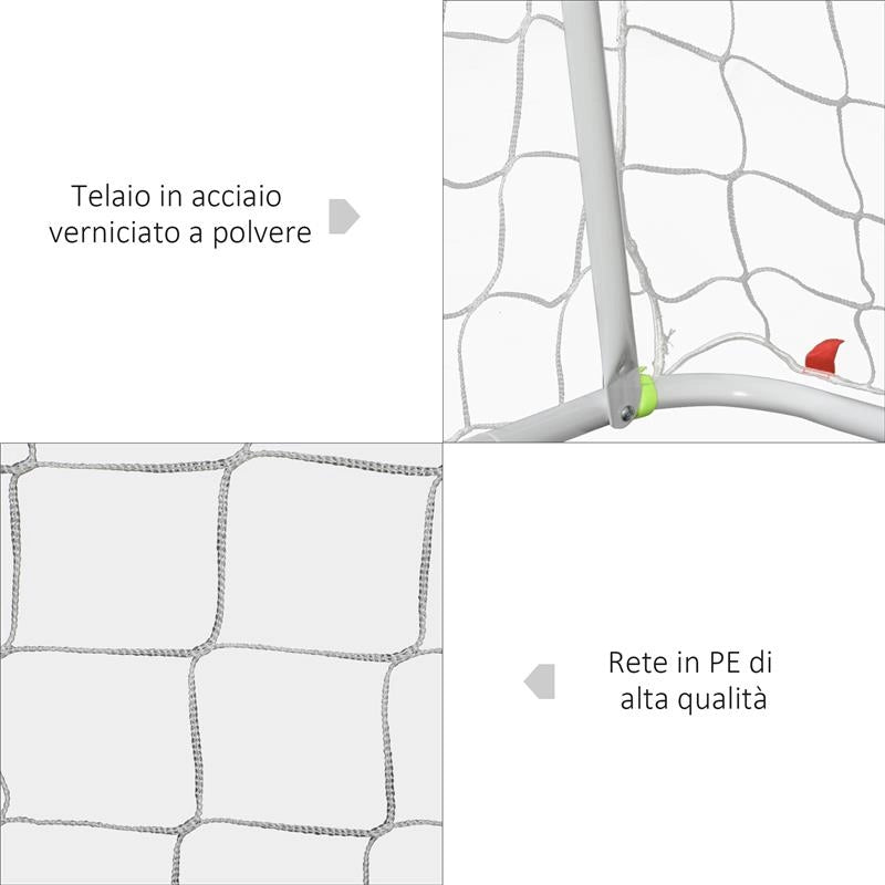 PORTA DA CALCIO PER ADULTI E BAMBINI RETE CON BERSAGLIO E PALI IN TESSUTO OXFORD 186X62X123 CM BIANCO