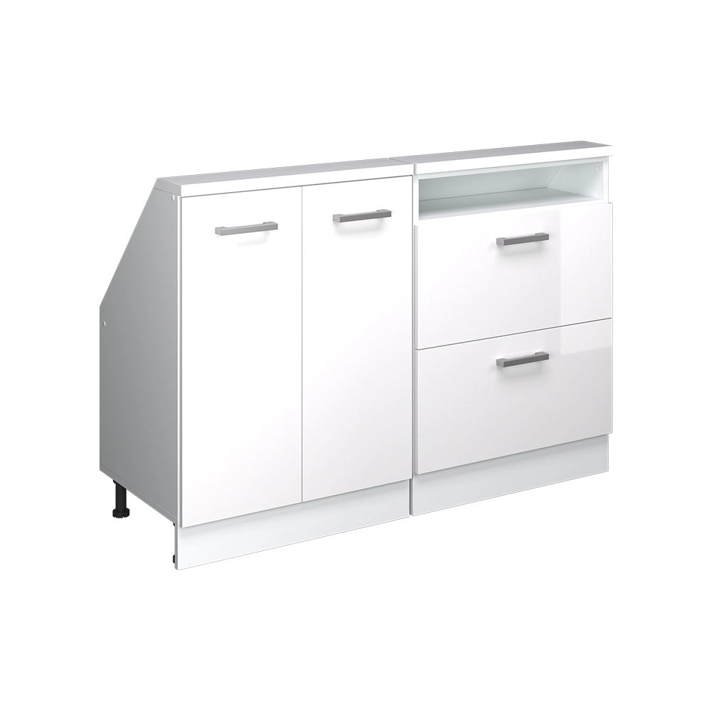 Mobile cucina sottotetto R-Line Bianco lucido/Bianco 120 cm Set di 2 Vicco