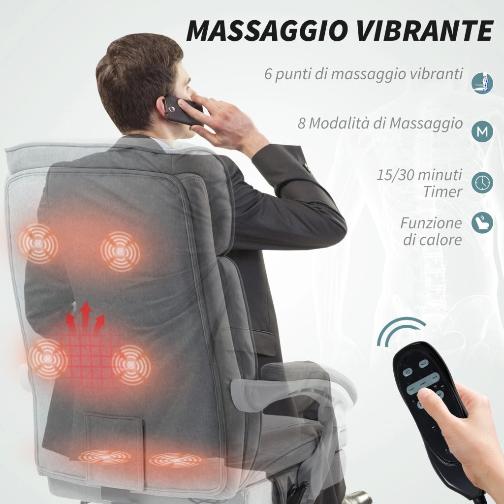 Poltrona Massaggiante Riscaldata Reclinabile in Tessuto con Poggiapiedi ¨C Zephmum ¨C Grigio