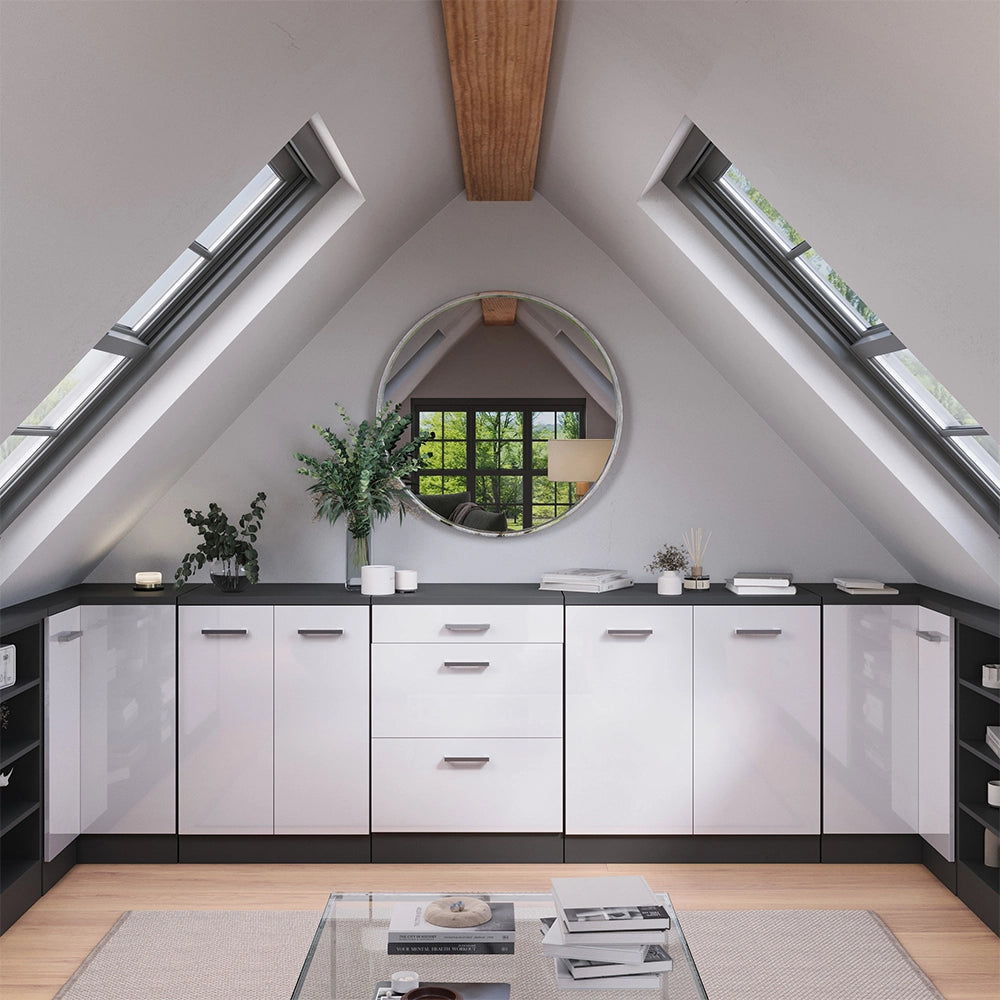 Mobile per mansarda Rion Bianco lucido/Antracite 60 x 83.8 cm senza inclinazione con 3 cassetti Vicco