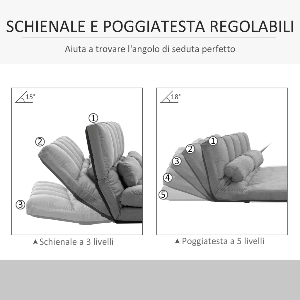 Divano 2 Posti con Schienale Reclinabile ¨C zephmum ¨C Grigio Chiaro 130x73x60 cm