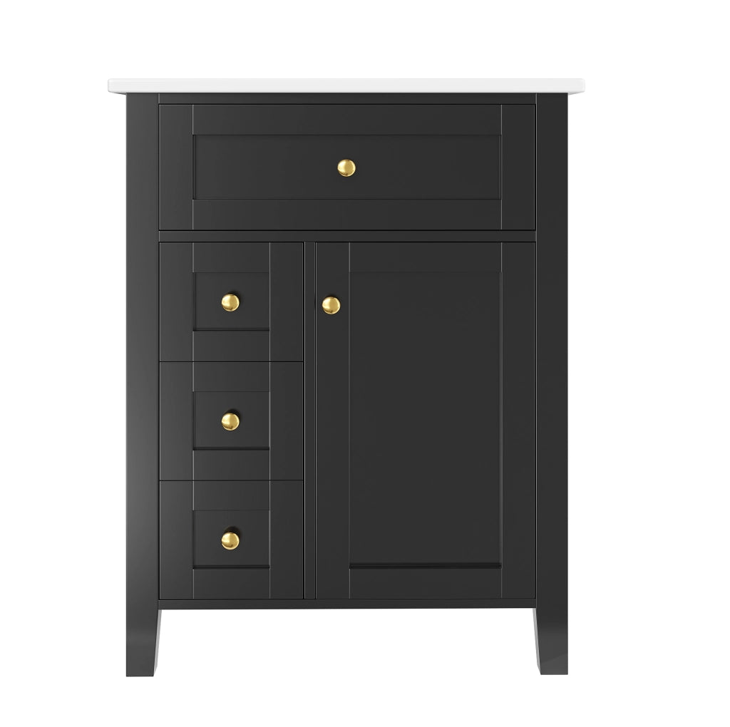Mobile sottolavabo 61 cm con lavabo in ceramica, MDF nero lucido e 3 cassetti