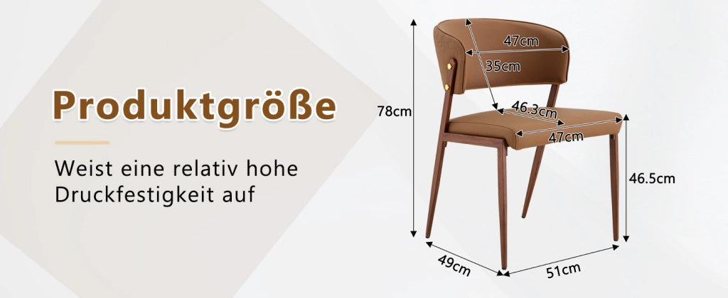 SEDIA DA PRANZO MODERNA IN PU E METALLO 78 CM MARRONE, Set da 2 pezzi