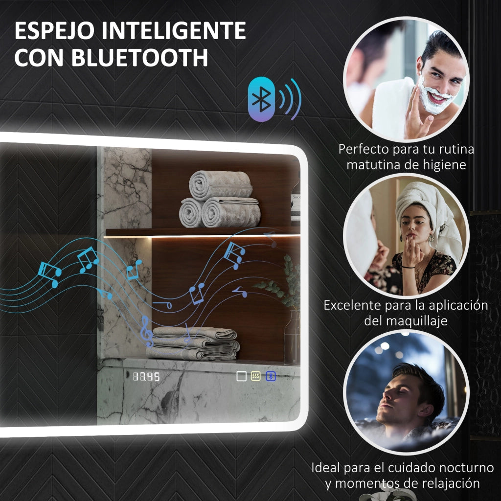 Specchio da Bagno con LED Bluetooth ¨C zephmum ¨C 80x60 cm Antivaho 3 Colori IP44
