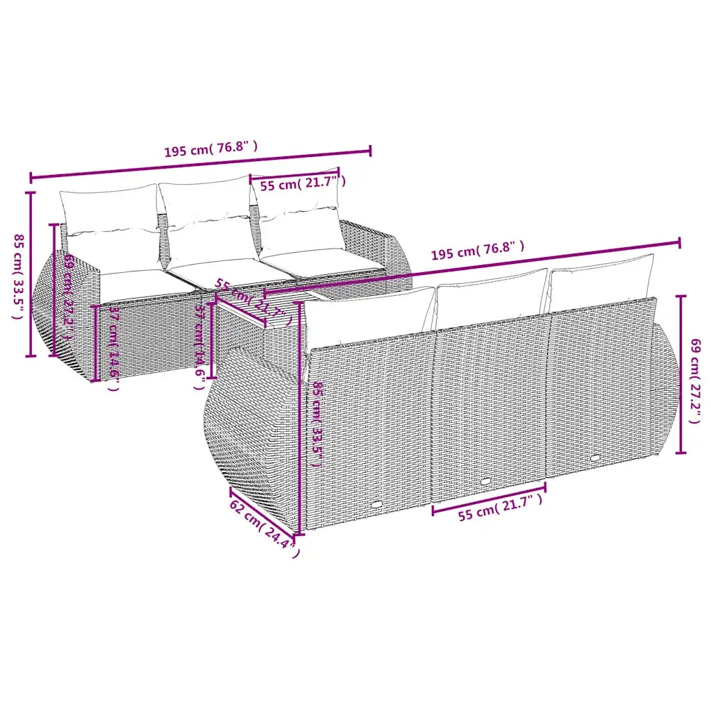 Set Divani da Giardino 7 pz con Cuscini Grigio in Polyrattan 3224899