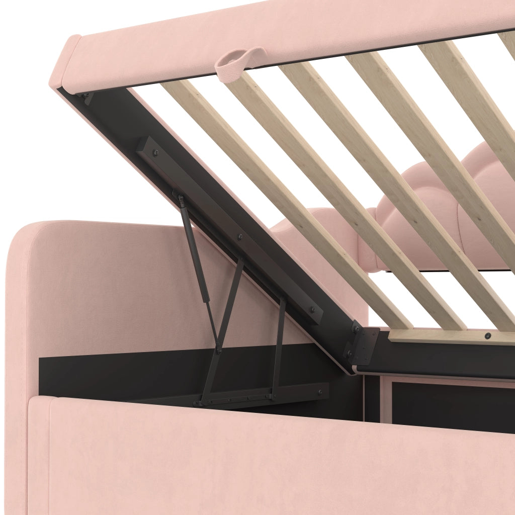 DESMIU Divano letto 90 × 200 cm 1 posto con vano contenitore idraulico, LED, senza materasso, in velluto, rosa