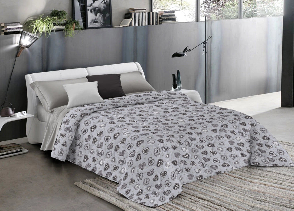Trapunta Piumone Invernale Letto 1 Piazza Pensieri Delicati 7323 Multicuori Grigio