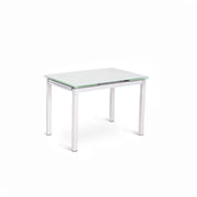 Tavolo Allungabile Baud con Top in Vetro Temperato Bianco e Gambe in Metallo Verniciato - Design Moderno 130/200cm per 8 Persone