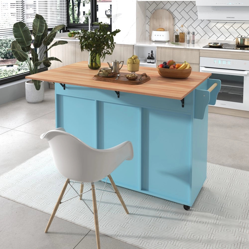 Carrello da Cucina con Cassetto ¨C Xylo ¨C Legno Massello, Blu, 129x46x91,5 cm