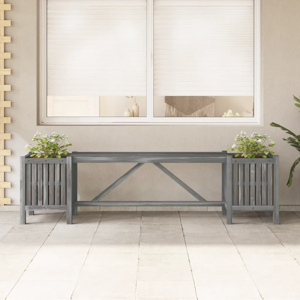Panchina da Giardino | Panca da Giardino con 2 Fioriere 150cm Legno di Acacia Grigio