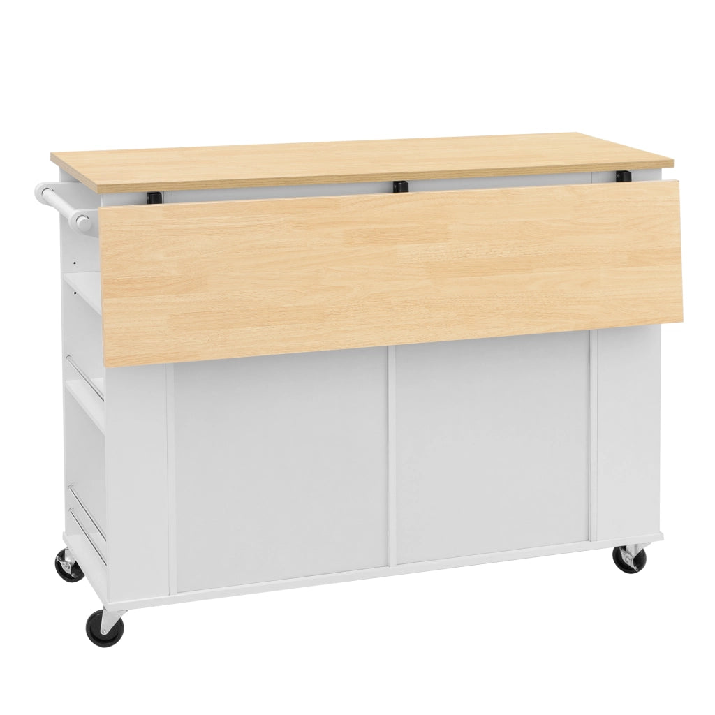 Isola Cucina Mobile con Piano Estensibile 120 cm; Porta Rifiuti; Prese USB; Ripiano Regolabile e Ruote