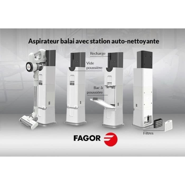 Scopa aspirante senza fili 2 in 1 - FAGOR FG6415 - 300W - Con base autopulente - Tubo flessibile - 3 velocità - Autonomia 60 min