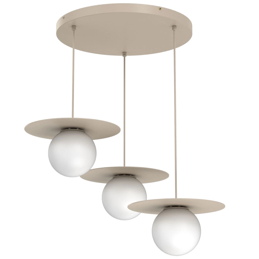 Lampada sospesa Flat 3xE27 beige sfere bianche Luminex