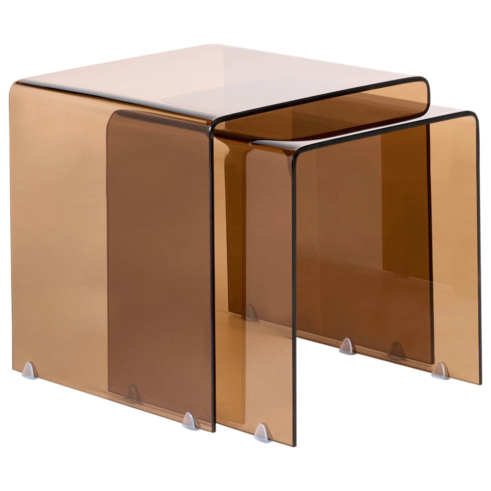 Set di 2 Tavolini Rettangolari a Nido in Vetro marrone stile Minimalista soggiorno