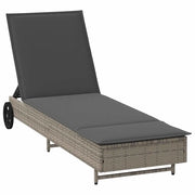 Lettino Prendisole | Sdraio da giardino | Lettino da sole con Ruote e Cuscino in Polyrattan Grigio