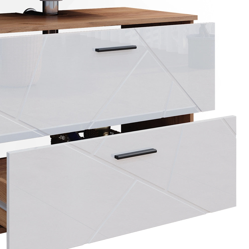 Vicco Set di mobili da bagno Bianco lucido/oro power oak 5 parti