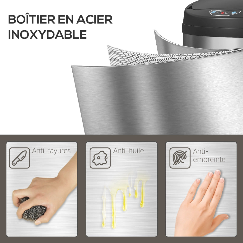 Bidone per Cucina Automatico 50L ¨C zephmum ¨C Acciaio Inossidabile Argento 30.5x30.5x85cm