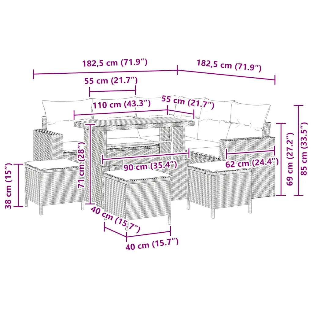 Set Divano da Giardino 9 pcs Nero polyrattan 3361620
