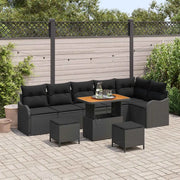 Set Divano da Giardino con cuscino 9 pcs Nero polyrattan