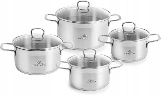Set di padelle in acciaio inossidabile - Padelle a induzione - 4 pezzi - Argento - 24 cm