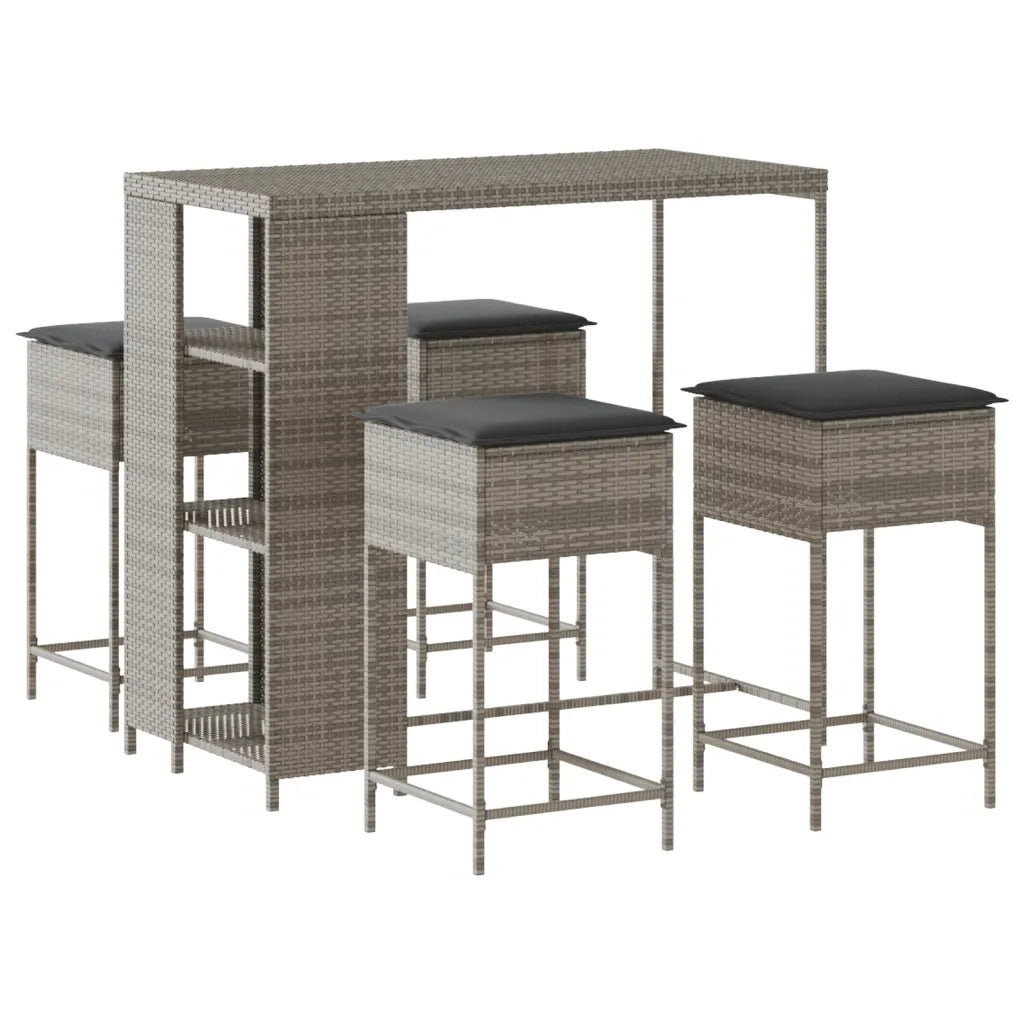 Set Bar da Giardino 5 pz con Cuscini in Polyrattan Grigio 3261495