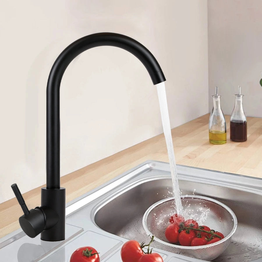 ZMH Rubinetti cucina in acciaio inox nero con miscelatore girevole a 360°
