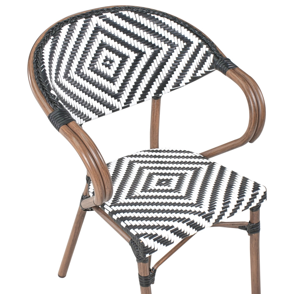 Set da pranzo da giardino a 4 posti in rattan marrone scuro e alluminio Bianco e nero struttura in alluminio