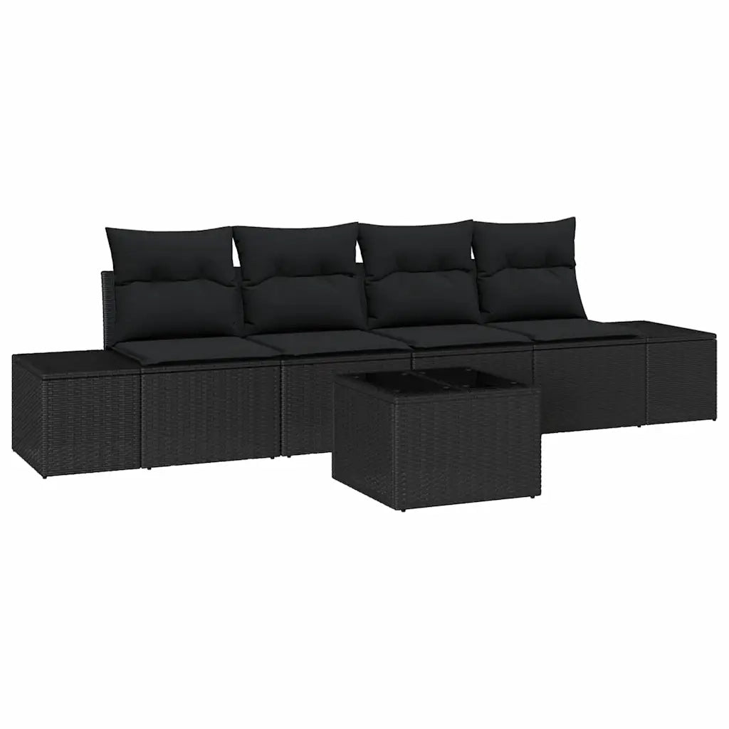 Set Divano da Giardino con cuscino 5 pcs Nero polyrattan