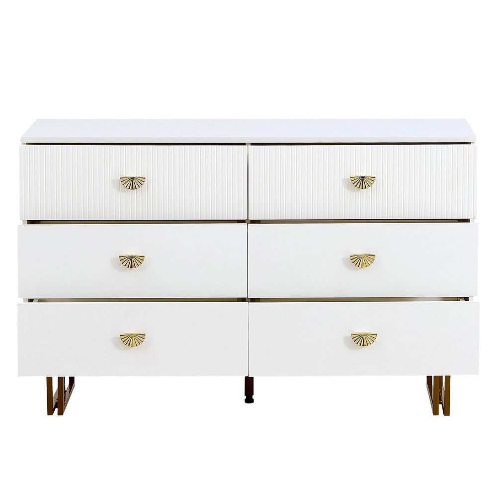 Set Cassettiera e Specchio, 6 Cassetti ¨C MINIMAL ¨C Bianco e Oro, Specchio 80x80 cm