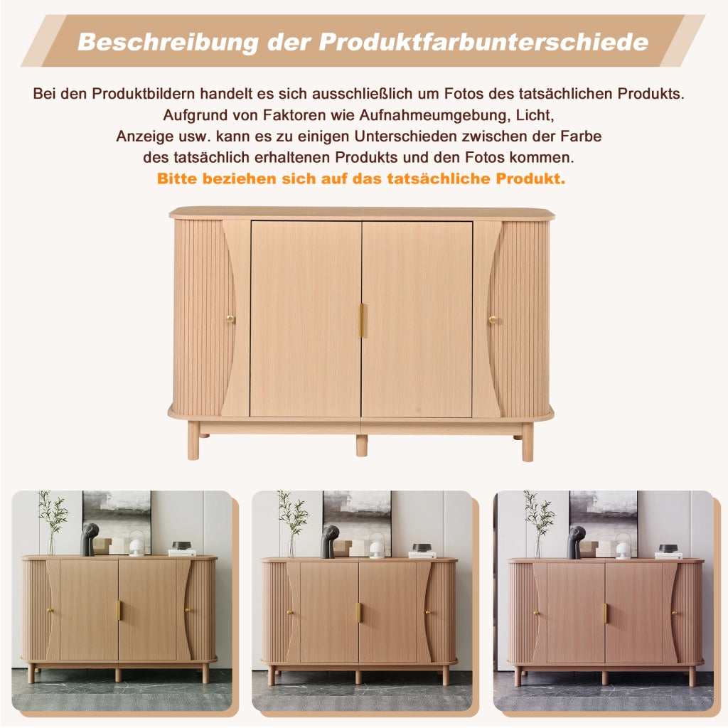 Credenza e madia con 2 ante scorrevoli e ripiano regolabile, per soggiorno, in MDF naturale, 140 × 40 × 88 cm