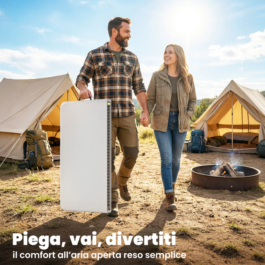 Tavolo da Campeggio Quadrato Pieghevole in Metallo e HDPE, 86x86x74 cm, Bianco