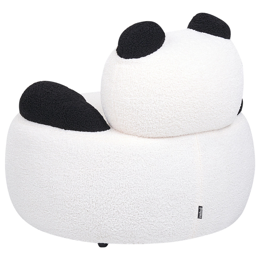 Sedia per animali Rivestimento in bouclé bianco e nero con braccioli Seduta d'arredo per bambini Design moderno Forma di panda